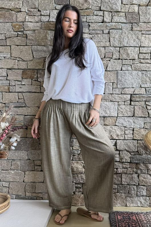 Loom & Thread Pin Tuck Pant Washed Earth /41=